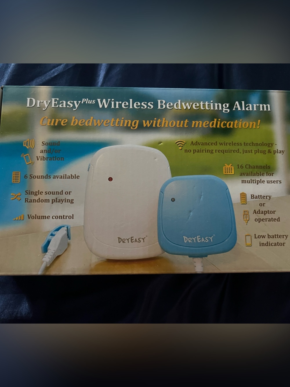 Brand New DryEasy Wireless Bedwetting Alarm - White & Light Blue